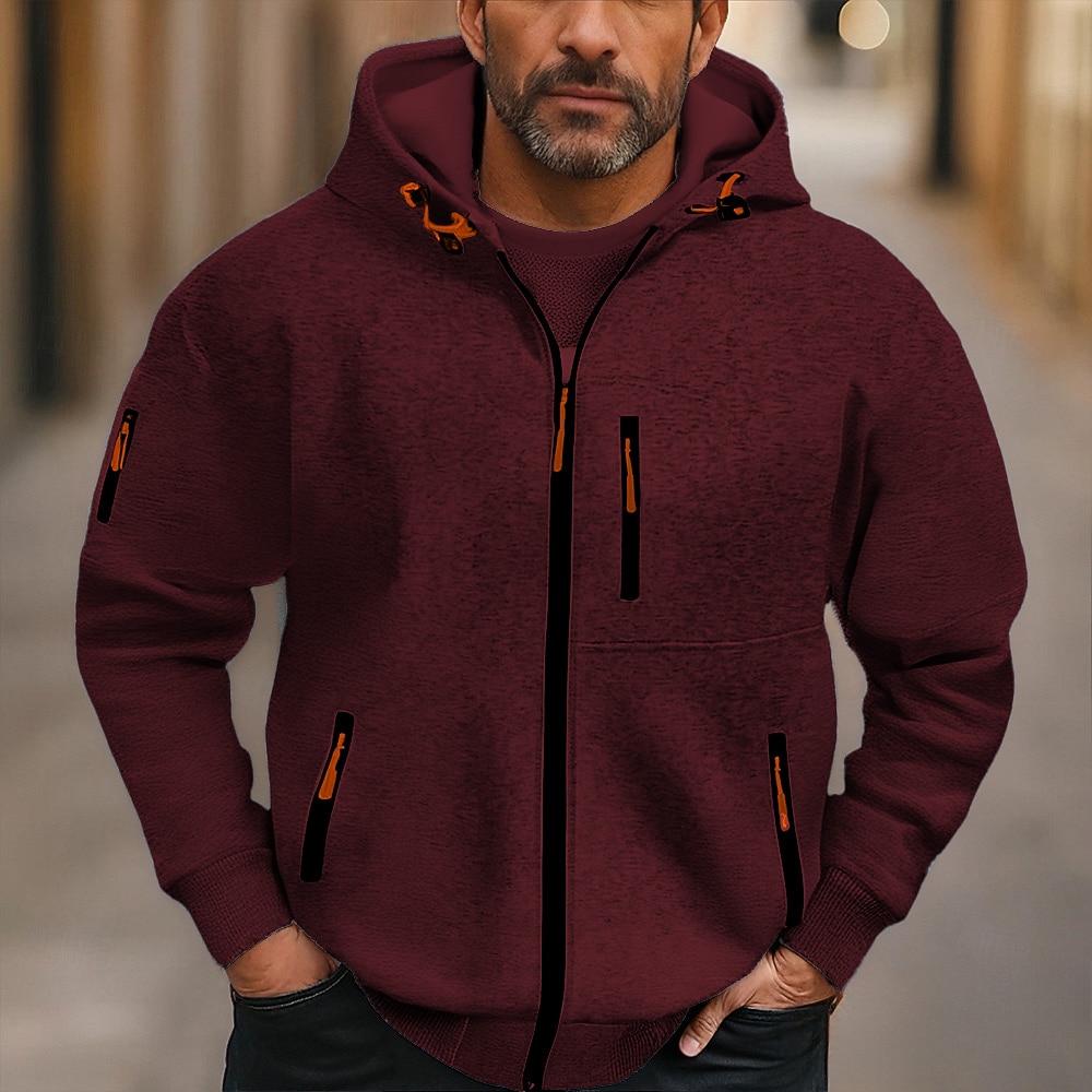 Men's Hoodie Full Zip Hoodie Fleece Hoodie Black Wine Navy Blue Royal Blue Dark Green Hooded Plain Pocket Sports & Outdoor Daily Holiday Polyester Streetwear Basic Casual Fall Winter Clothing Apparel