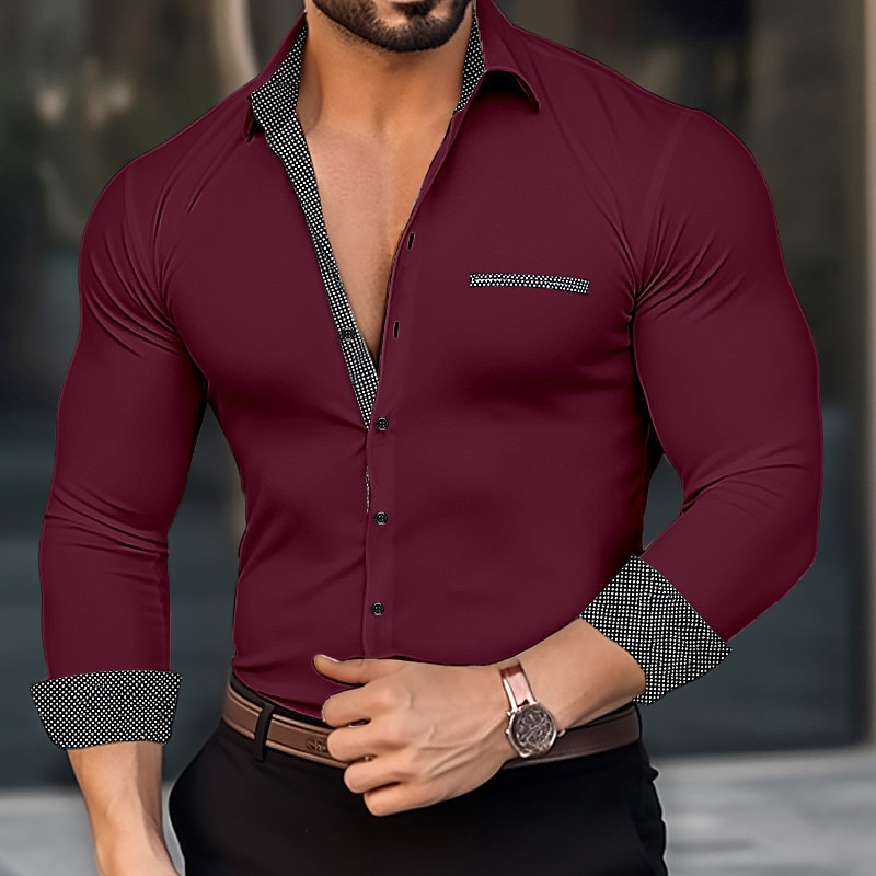 Men's Shirt Button Up Shirt Casual Shirt Long Sleeve Color Block