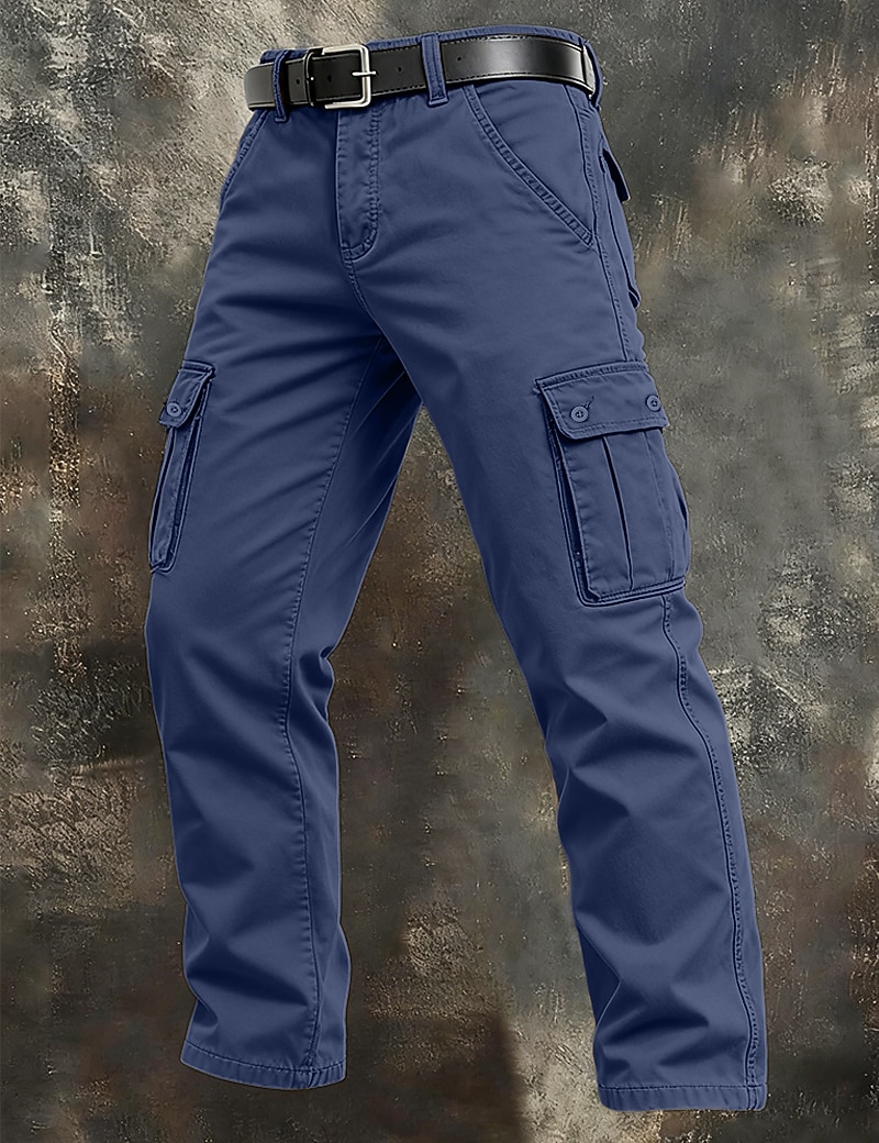 Men's Cargo Pants Trousers Work Pants Buttons Multi Pocket Plain Wearable Full Length Outdoor Daily Camping & Hiking Vacation Fashion Black Army Green Inelastic