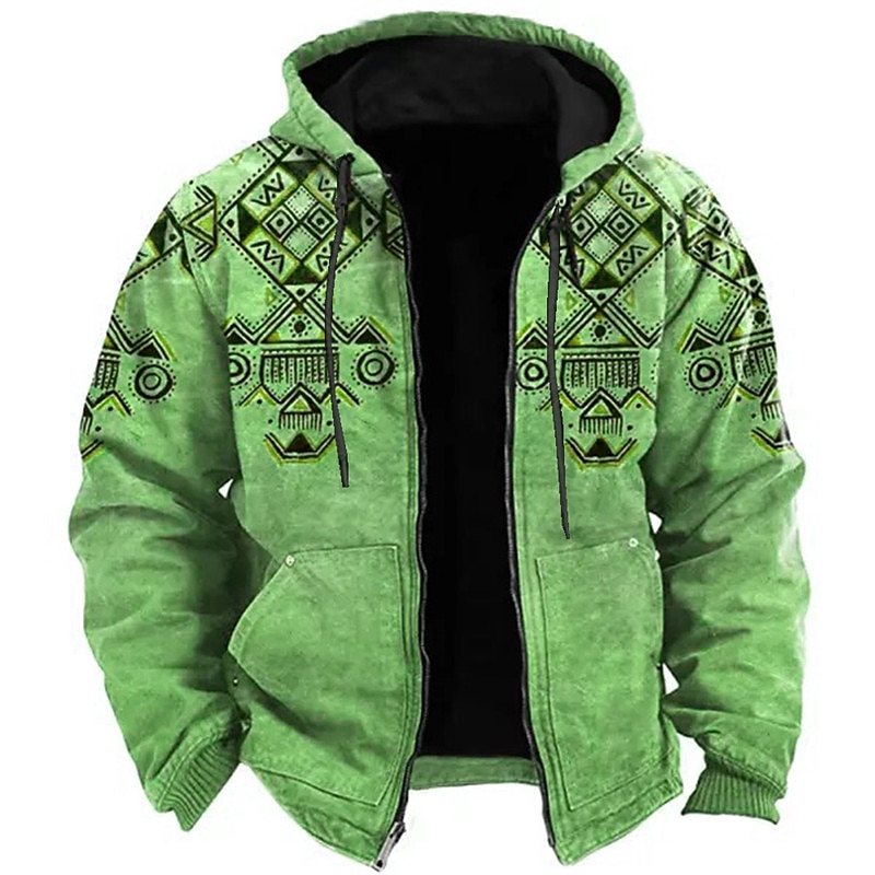Mens Graphic Hoodie Tribal Prints Sports Ethnic Classic 3D Zip Jacket Outerwear Holiday Vacation Streetwear Hoodies Blue Brown Green Geometric Casual Pattern Cotton Native American