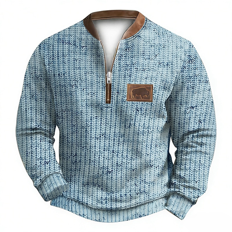 Men's Sweatshirt Quarter Zip Sweatshirt Black White Gray Light Blue Half Zip Color Block Cow Graphic Prints 3D Daily Sports & Outdoor Holiday Polyester Streetwear Casual Spring &  Fall Clothing