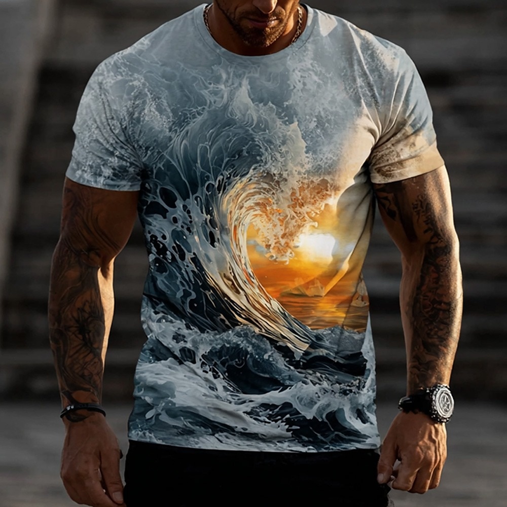 Men's Nautical T Shirt Short Sleeve T shirt 3D Print Crew Neck Shirt Exaggerated Designer Party Casual Holiday Blue 3# Blue 2# Blue 1# Summer Spring All Seasons Clothing Apparel S M L XL XXL XXXL 4XL