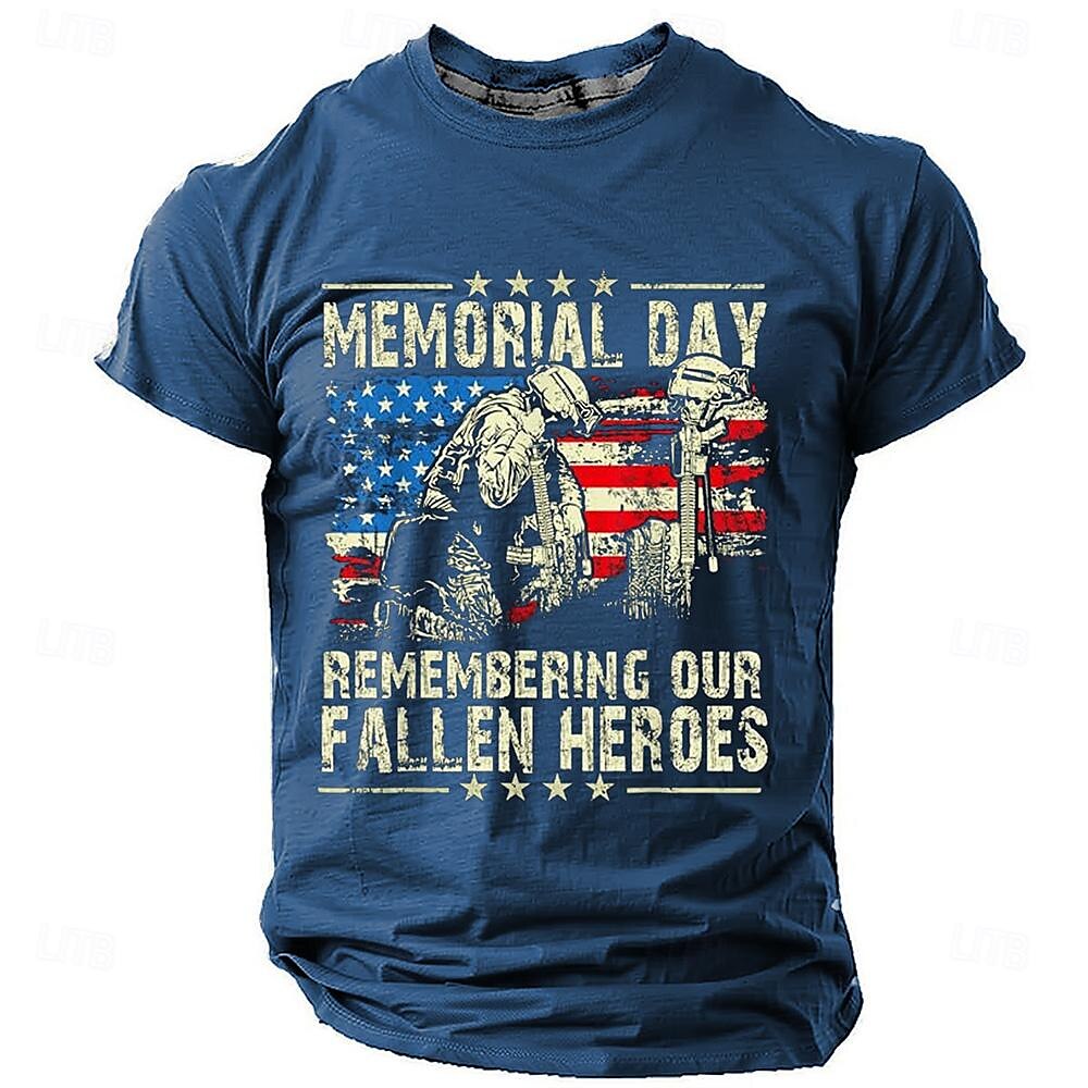 Memorial Day Remembering Our Fallen Heroes American Us Flag Soldier Fashion Men's 3D Print Tee Street Sports Outdoor T Shirt Black Blue Gray Short Sleeve Crew Neck Summer Spring Clothing S-3XL