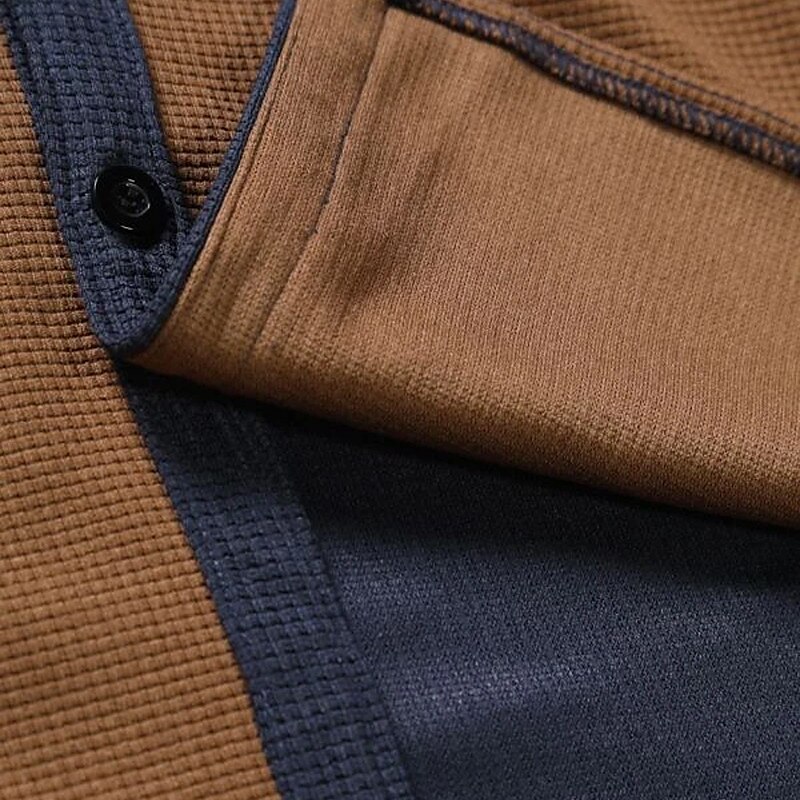 Men's Shirt Button Up Shirt Waffle Knit Shirt Long Sleeve Color Block Casual Shirt