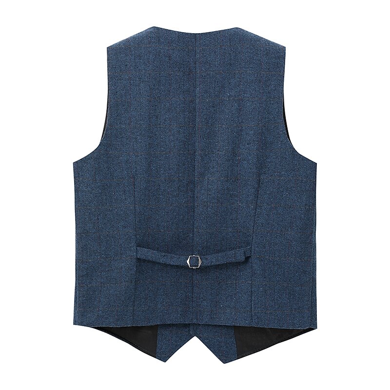 Men's Vest Tweed Vest Waistcoat Vintage Fashion Spring &  Fall Buttons Wool Blend Comfortable Plain Single Breasted V Neck Regular Fit Deep Green Navy Dark Gray Light Grey Vest