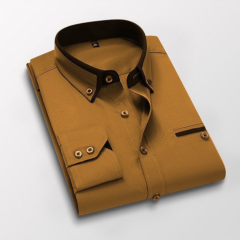 Men's Button Down Collared Non Iron Long Sleeve Plain Collar All Seasons Wedding Work Clothing Apparel Dress Shirt