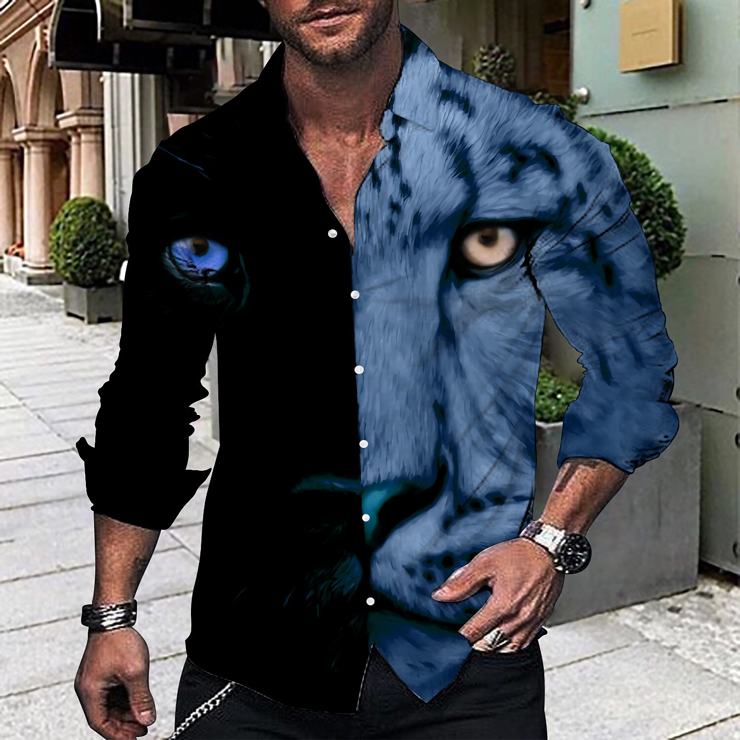 Men's Graphic Animal Leopard Shirt Turndown Long Sleeve Button-Down