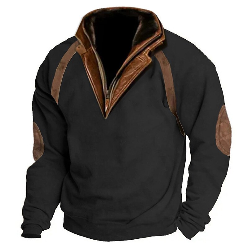 Men's Sweatshirt Quarter Zip Sweatshirt Hoodies Standing Collar Color Block Patchwork