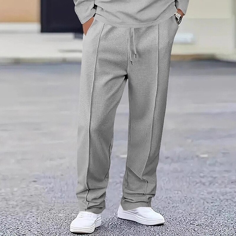 Men's Sweatpants Trousers Waffle Pants Open Bottom Sweatpants Drawstring Elastic Waist Straight Leg Plain Moisture Wicking Breathable Full Length Sports Outdoor Casual Daily Fashion Streetwear Black