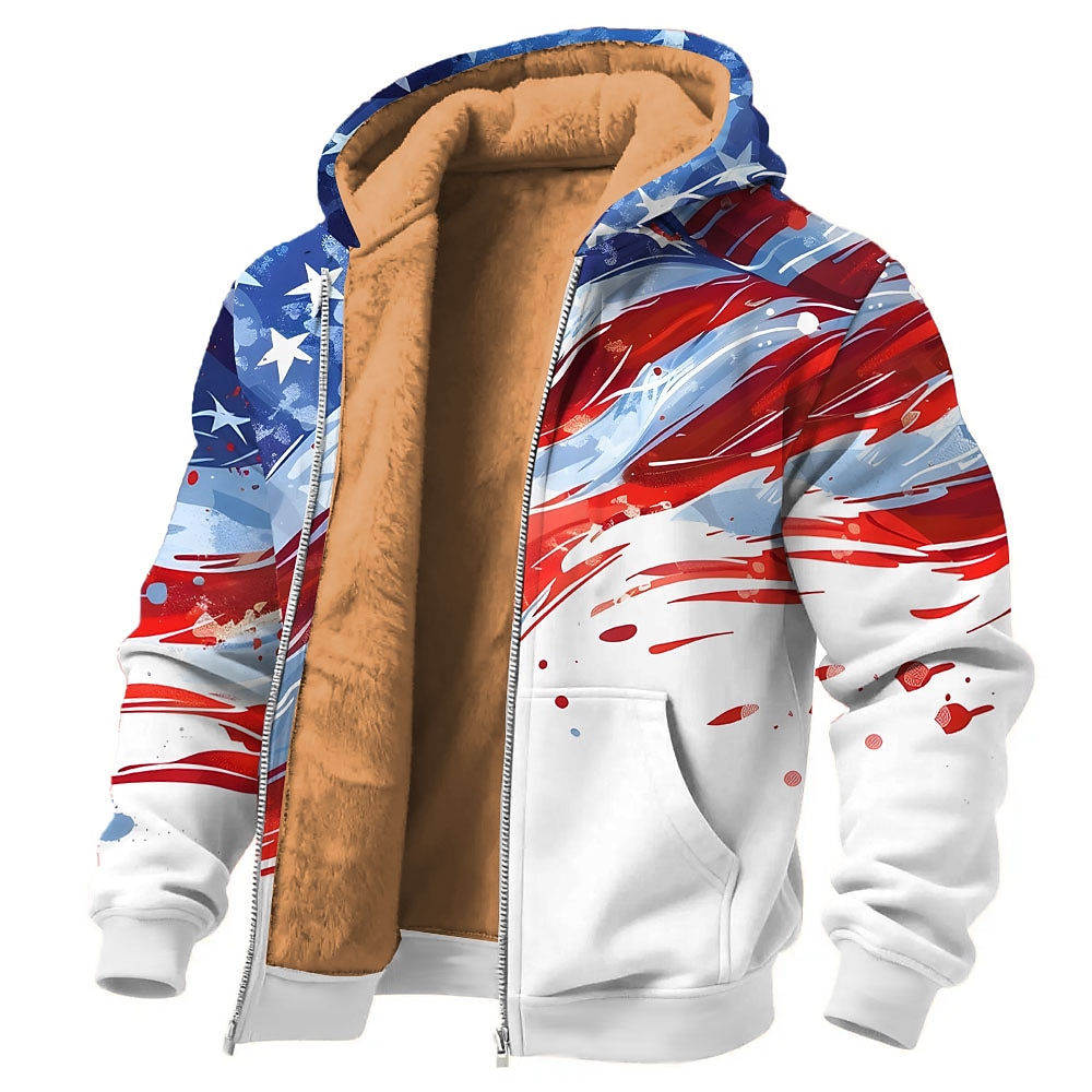 Men's American US Flag Fleece Hoodie Sweatshirt Fashion Daily Simple Casual Long Sleeve Crew Neck Outdoor Climbing White 1 White 2 Zip Up Fall Winter Designer S M L XL 2XL 3XL