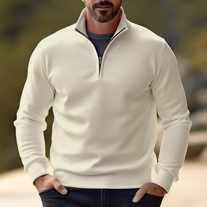Men's Sweater Pullover Sweater Jumper Jumper Ribbed Knit Regular Half Zip Slim Fit Plain Stand Collar Basic Modern Contemporary Work Daily Wear Clothing Apparel Winter Black White S M L