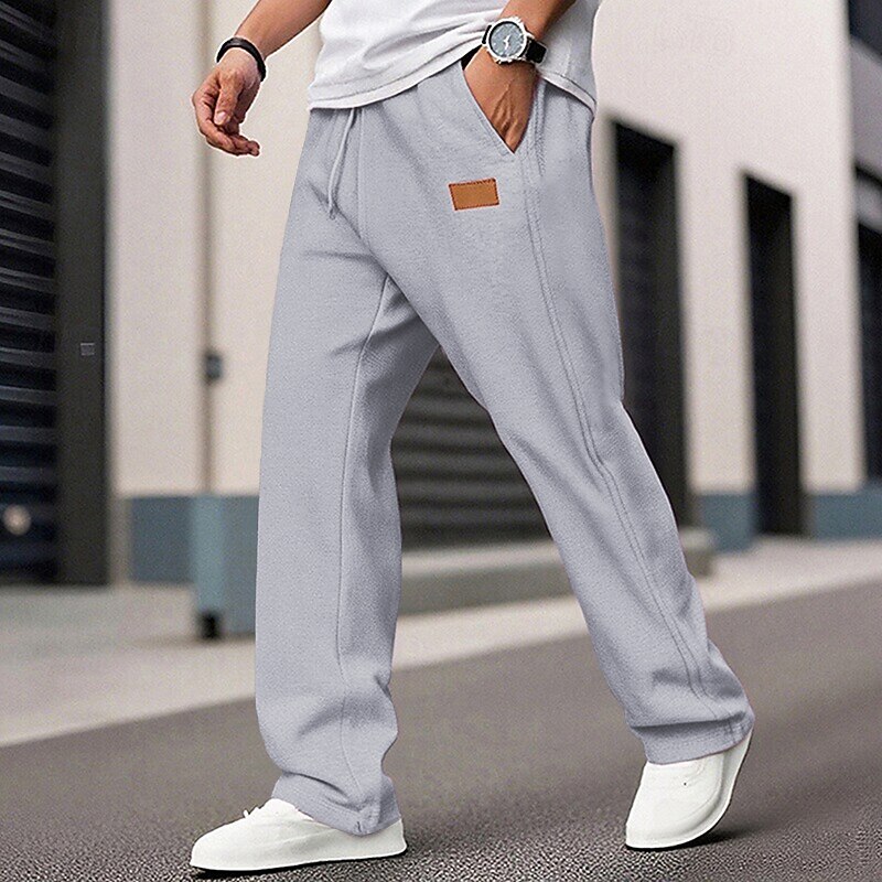 Men's Sweatpants Trousers Straight Leg Sweatpants Drawstring Pocket Elastic Waist Plain Comfort Sports Outdoor Daily Fashion Casual Black White Micro-elastic
