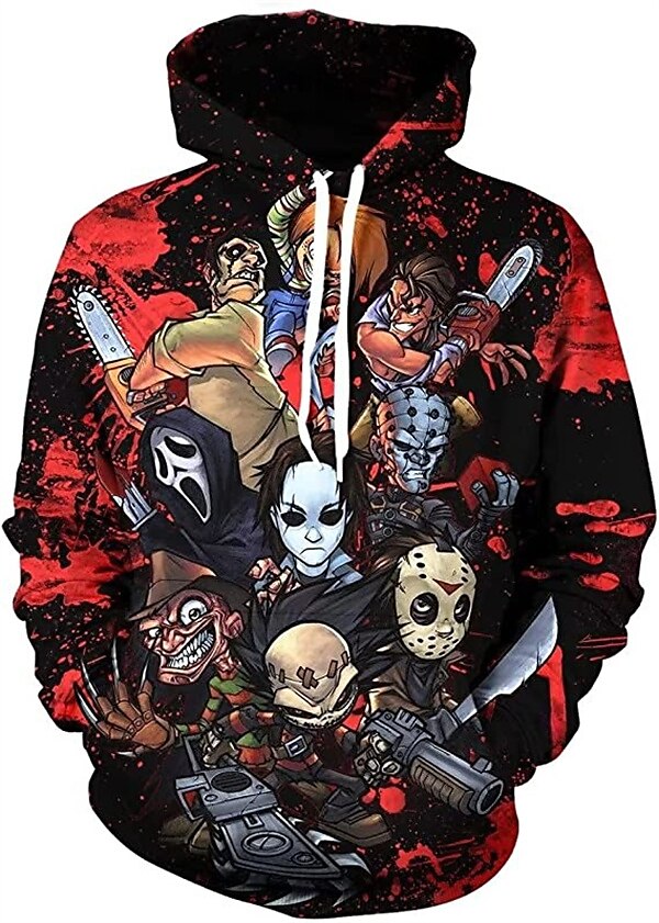 Men's Hoodie Pullover 3D Print Plus Size Basic Long Sleeve Sweatshirt