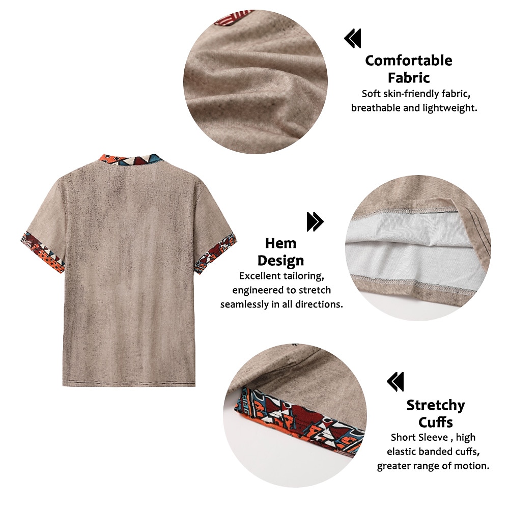 Men's Henley Shirt Graphic Tribal Stand Collar Clothing Apparel 3D Print Outdoor Daily Short Sleeve Button Print Fashion Designer Basic