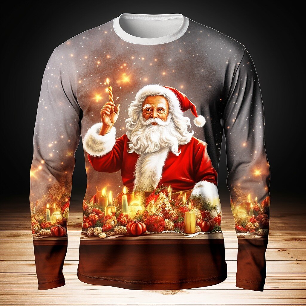 Men's 3D Print Graphic Santa Claus Fashion Casual T-shirt Tee Christmas T shirt Long Sleeve Crew Neck