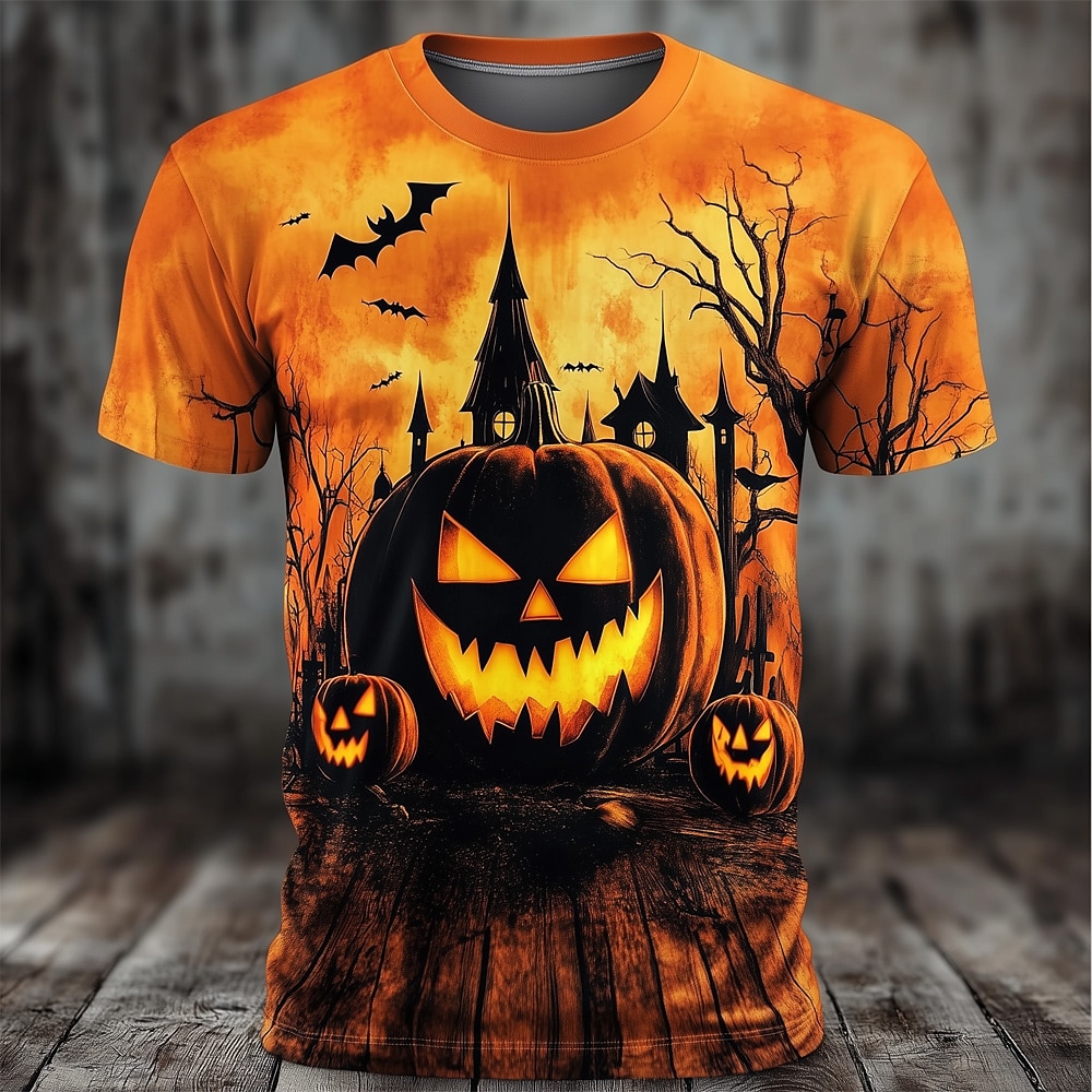 Halloween Men's Pumpkin 3D T Shirt Short Sleeve T shirt 3D Print Crew Neck Shirt Exaggerated Designer Horror Party Street Casual Orange 3 Orange Orange 2 Summer Spring Fall Clothing Apparel S M L XL