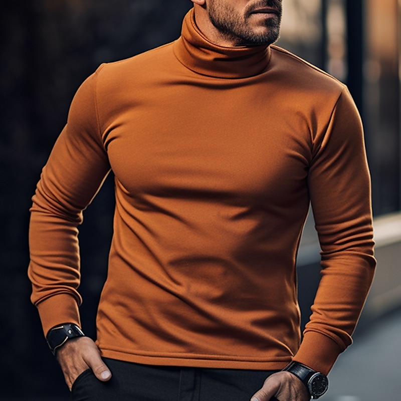 Men's T shirt Tee Tee Top Long Sleeve Shirt Plain Standing Collar Long Sleeve