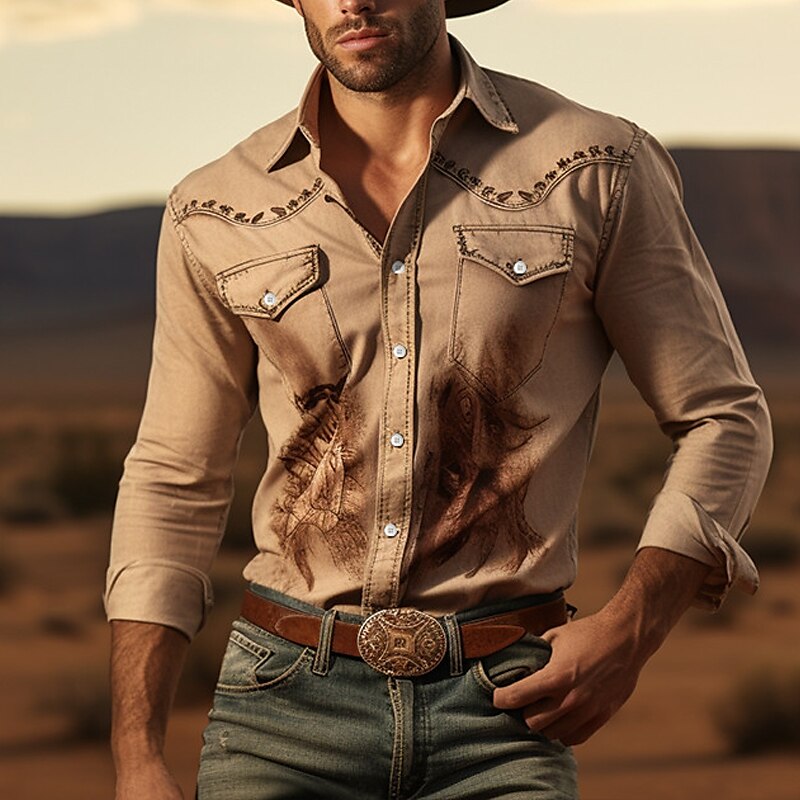 Men's Totem western style Men's Shirt Cowboy Shirt Long Sleeve Shirt