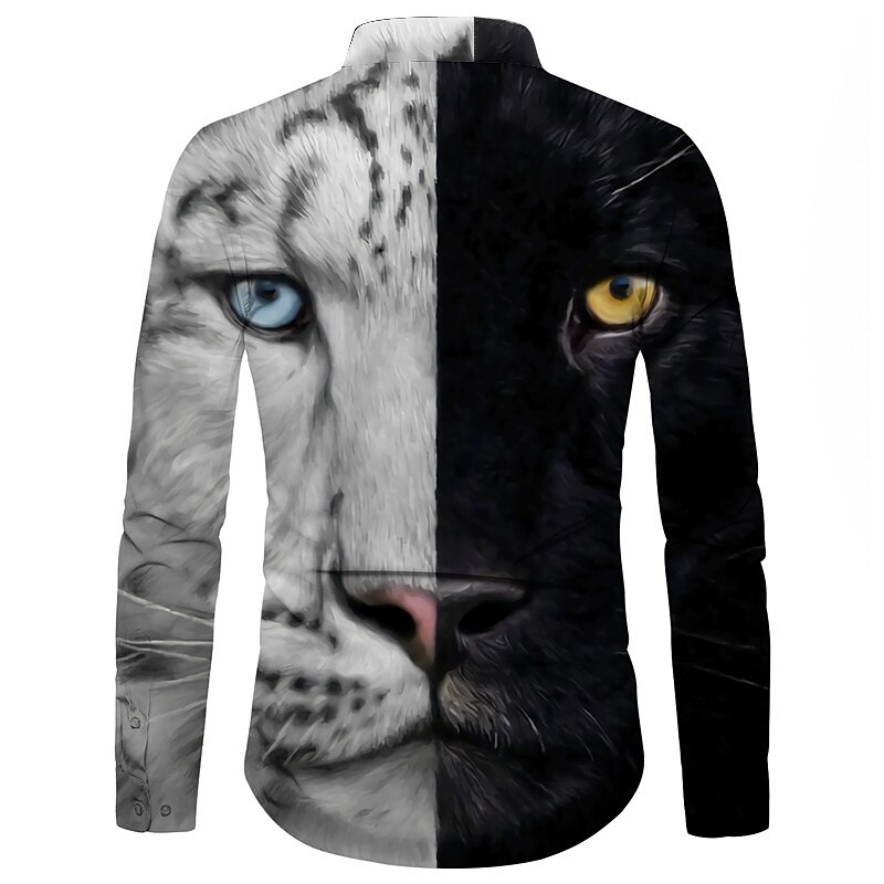 Men's Graphic Animal Leopard Shirt Turndown Long Sleeve Button-Down