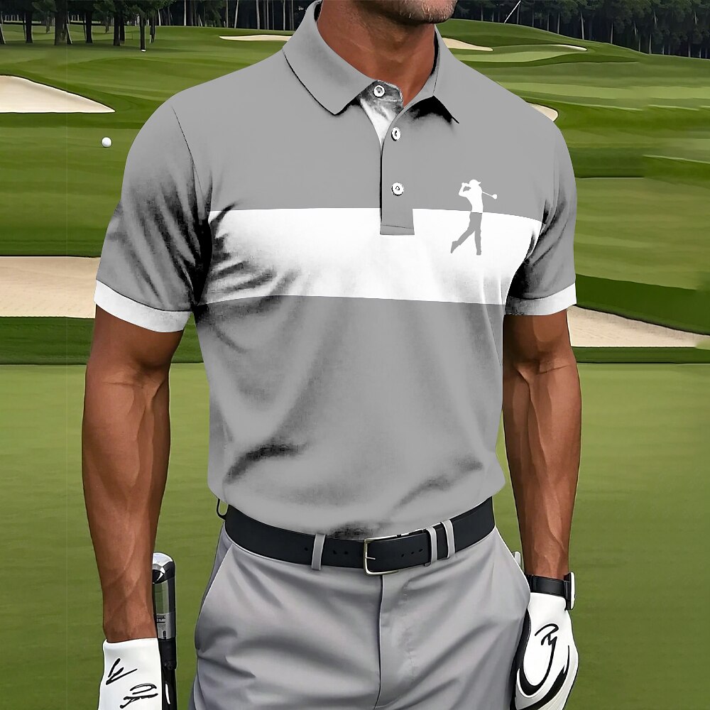 Men's Horizontal Stripes Golf Polo Short Sleeve Polo Shirts Collared Shirts Sportswear Athleisure Daily Wear Buttons Summer White Red Blue