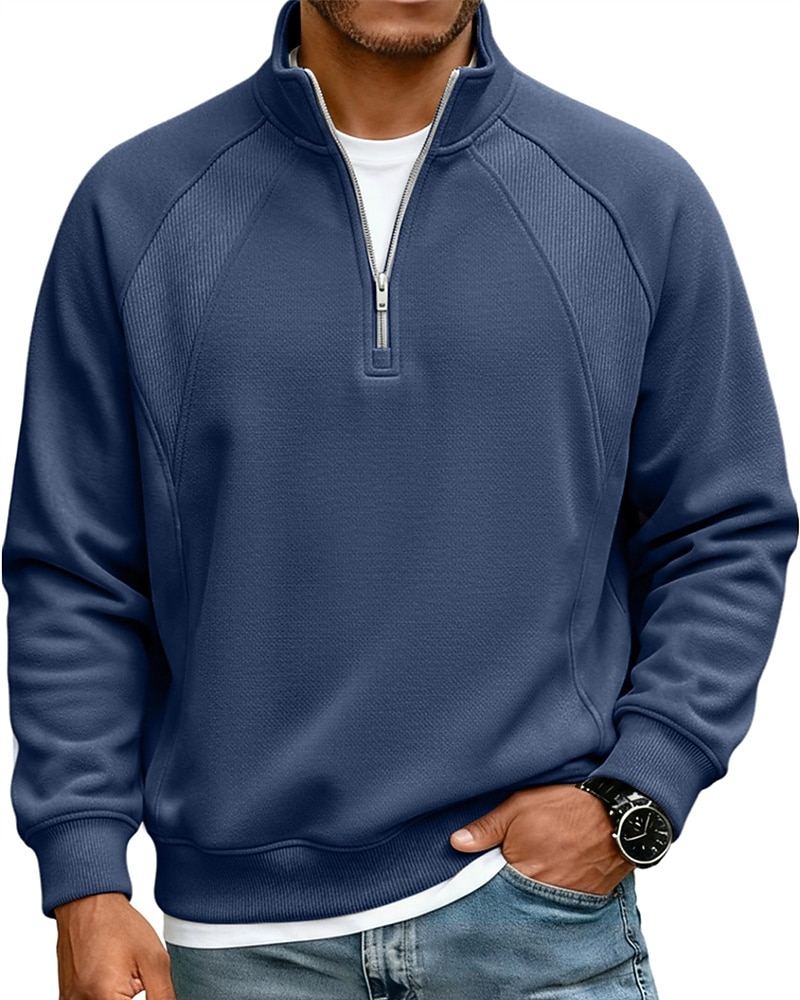 Men's Polo Shirts Quarter Zip Polo Daily Wear Date Quarter Zip Long Sleeve Fashion Basic Plain Zipper Spring Fall Regular Fit Blue Apricot Black White Red Navy Blue Polo Shirts