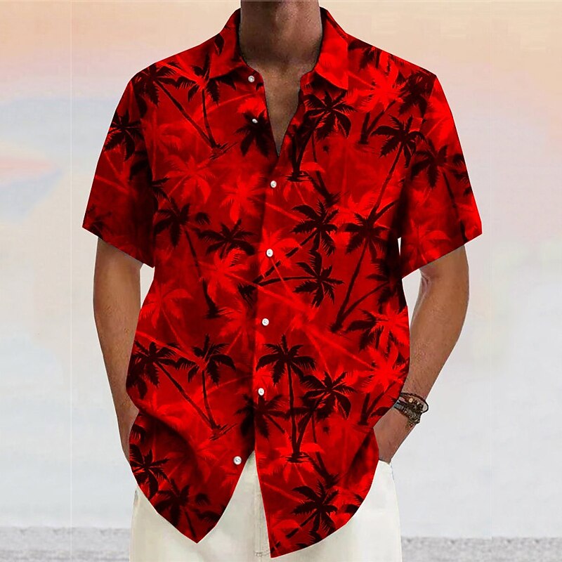 Men's Coconut Tree Tropical Plants Shirt Summer Hawaiian Shirt Aloha Shirt Short Sleeves Shirt Turndown Fashion Designer Casual Outdoor Street Casual Yellow Pink Wine S M L