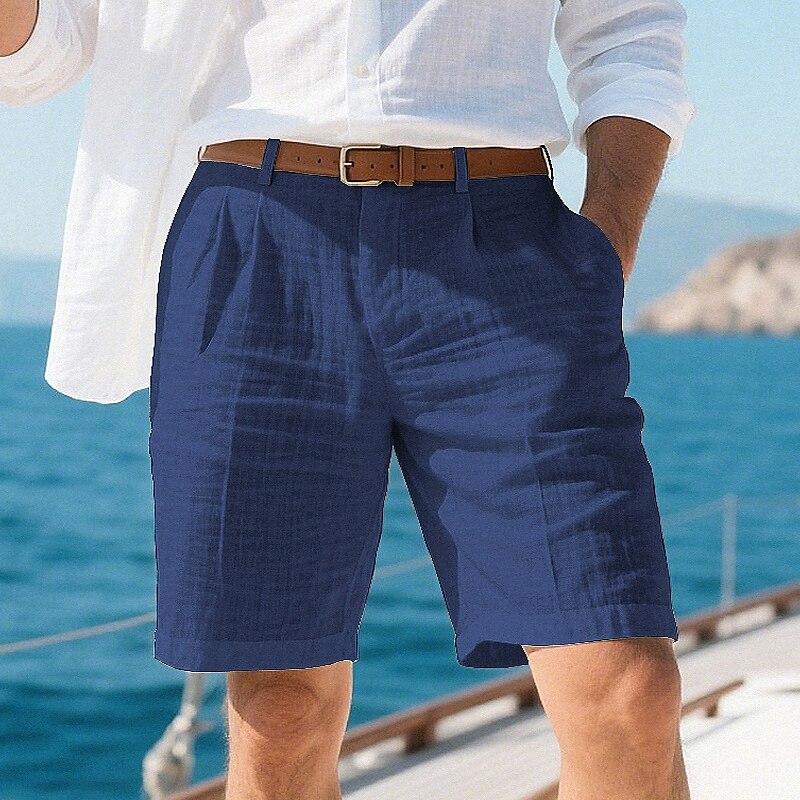 Men's Shorts Linen Shorts Summer Shorts Beach Shorts Pocket Plain Comfort Breathable Short Vacation Holiday Beach Hawaiian Boho Black White