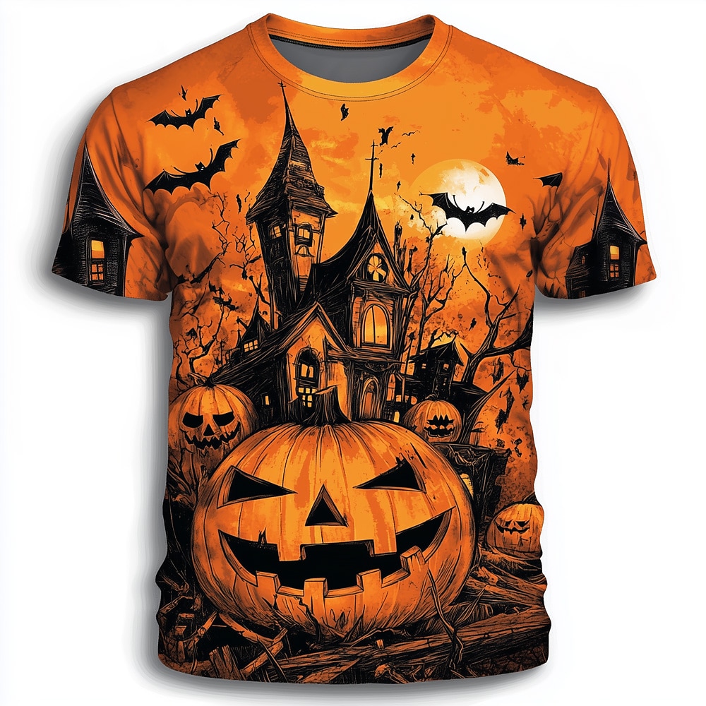 Halloween Men's Pumpkin 3D T Shirt Short Sleeve T shirt 3D Print Crew Neck Shirt Exaggerated Designer Horror Party Street Casual Orange 3 Orange Orange 2 Summer Spring Fall Clothing Apparel S M L XL