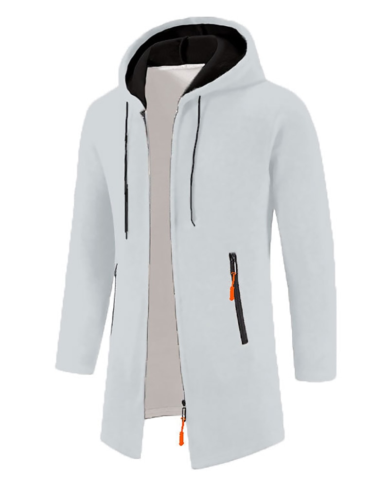 Men's Overcoat Trench Coat Long Trench Coat Vacation Daily Spring Winter  Windproof Warm Outerwear Clothing Apparel Fashion Classic Plain Pocket Hooded Zipper