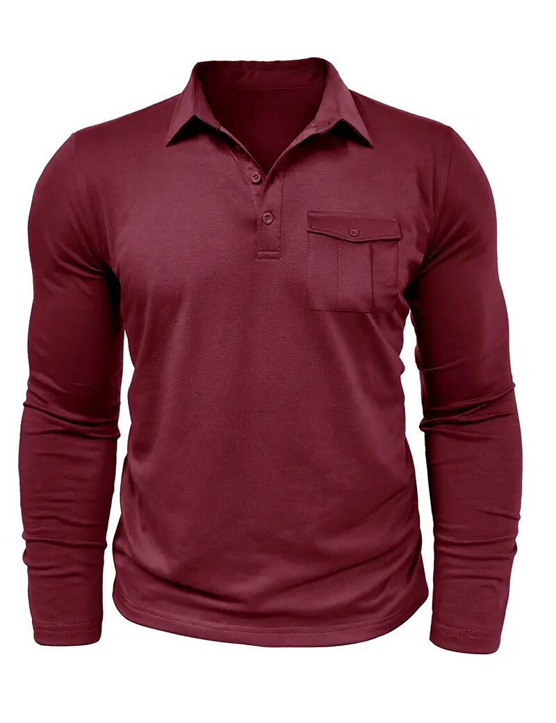 Men's Button Up Casual Sports Lapel Long Sleeve Fashion Basic Plain Button Pocket Spring &  Fall Regular Fit Polo Shirt