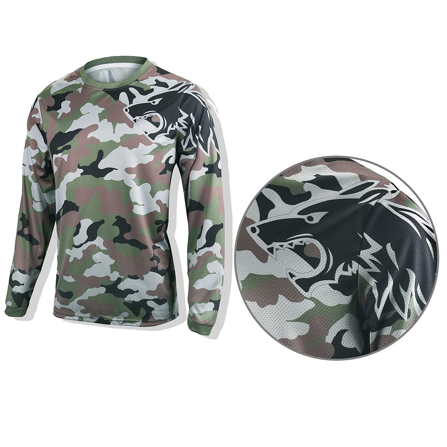 21Grams Men's Downhill Jersey Long Sleeve Bike Top with 3 Rear Pockets Mountain Bike MTB Road Bike Cycling Breathable Moisture Wicking Soft Quick Dry Black Yellow Army Green Wolf Camo / Camouflage