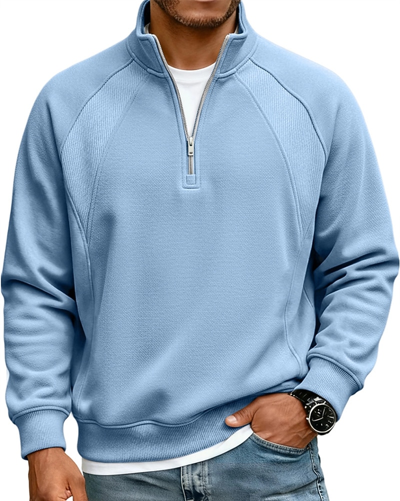 Men's Polo Shirts Quarter Zip Polo Daily Wear Date Quarter Zip Long Sleeve Fashion Basic Plain Zipper Spring Fall Regular Fit Blue Apricot Black White Red Navy Blue Polo Shirts