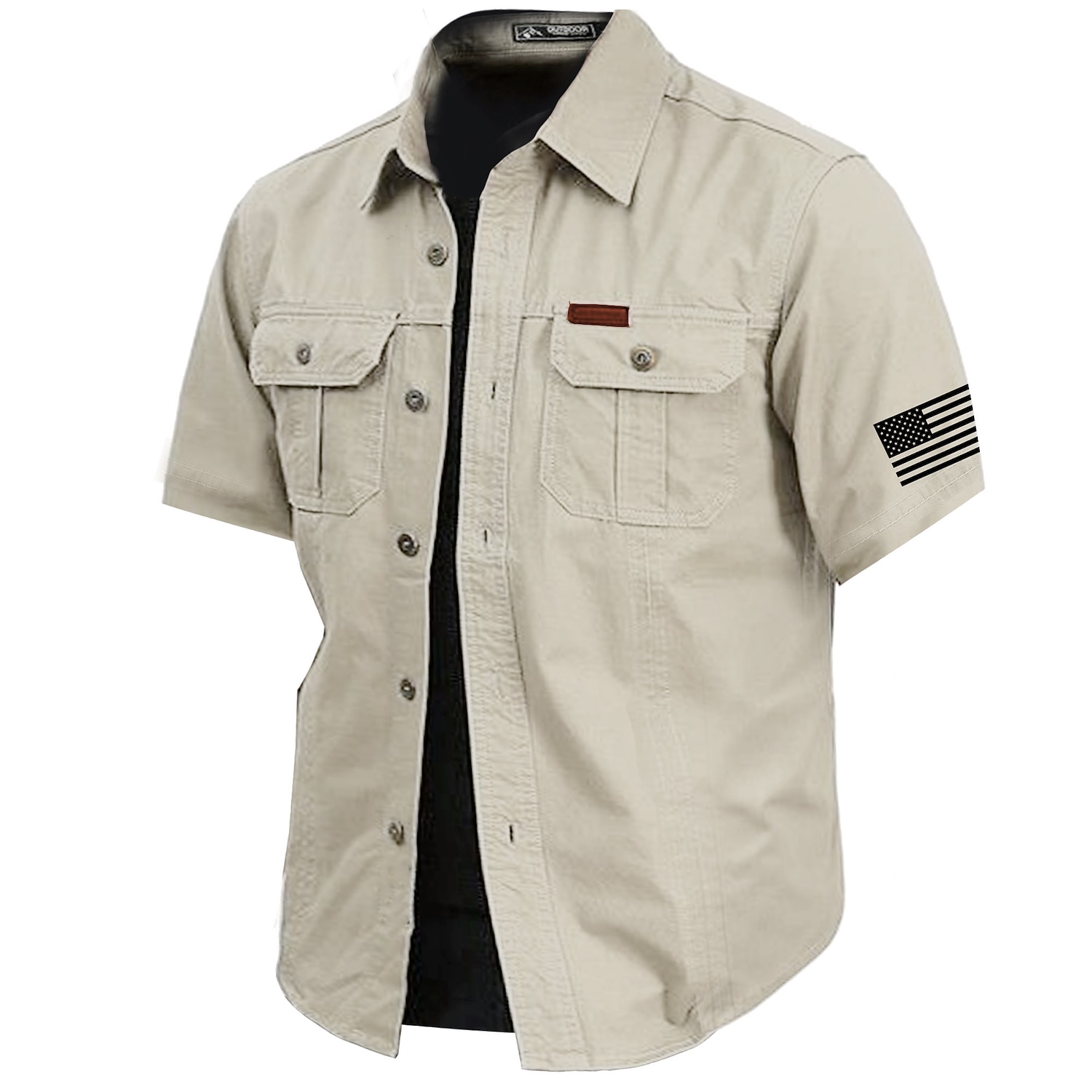 Men's Solid Color Work Shirt Western Shirt Cargo Shirt Short Sleeve Casual Tactical Vacation Daily Going out Summer Turndown Lapel Pocket Army Green off-white Khaki Dark Blue