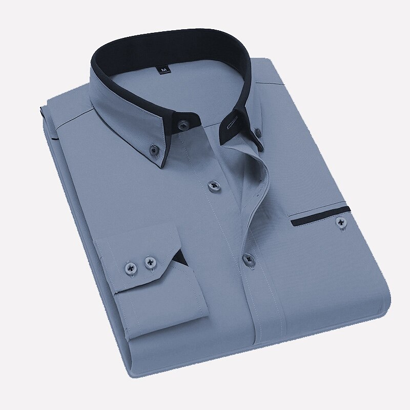 Men's Button Down Collared Non Iron Long Sleeve Plain Collar All Seasons Wedding Work Clothing Apparel Dress Shirt