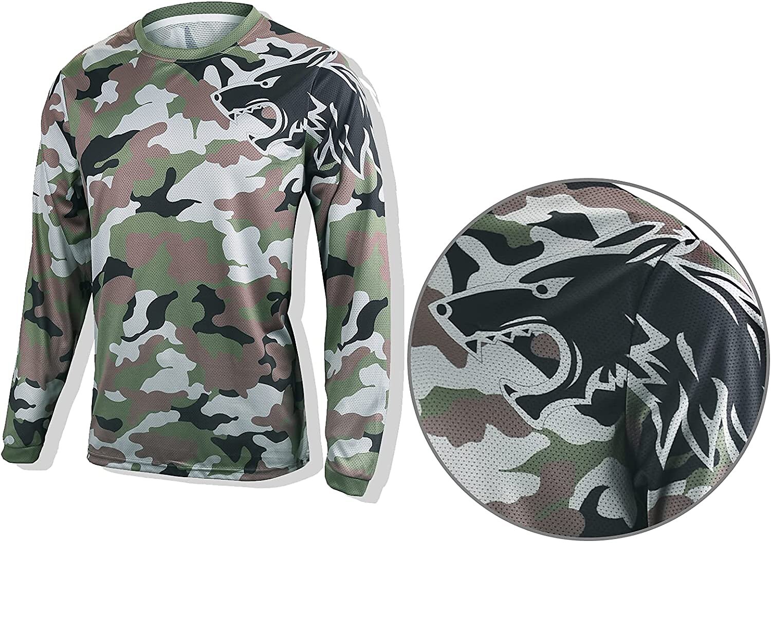 21Grams Men's Downhill Jersey Long Sleeve Bike Top with 3 Rear Pockets Mountain Bike MTB Road Bike Cycling Breathable Moisture Wicking Soft Quick Dry Black Yellow Army Green Wolf Camo / Camouflage