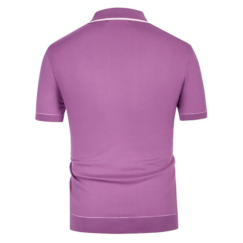 Men's Knit Polo Sweater Business Polo Business Casual Lapel Short Sleeve Modern Solid / Plain Color Button Front Summer Dark Navy Green Rose Red Knit Polo Sweater