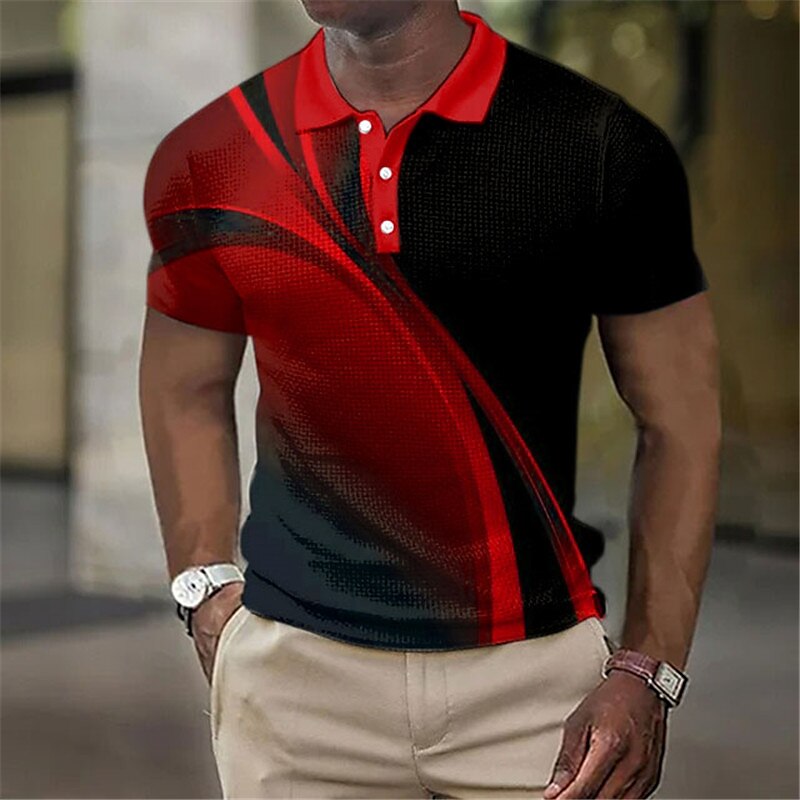 Men's Polo Shirt Waffle Polo Shirt Lapel Polo Button Up Polos Golf Shirt Gradient Graphic Prints Geometry Turndown Yellow Red Blue Green Gray Outdoor Street Short Sleeve Print Clothing Apparel