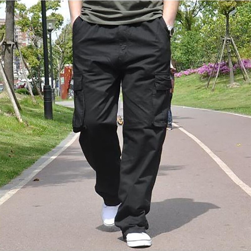Men's Cargo Pants Cargo Trousers Baggy Pocket Plain Comfort Breathable Outdoor Daily Going out 100% Cotton Casual Big and Tall Black Green
