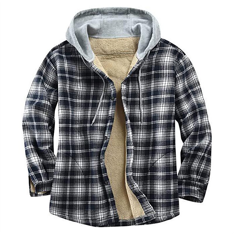 Men's Shirt Shacket Flannel Fleece Casual Warm Winter Plaid / Check Jacket