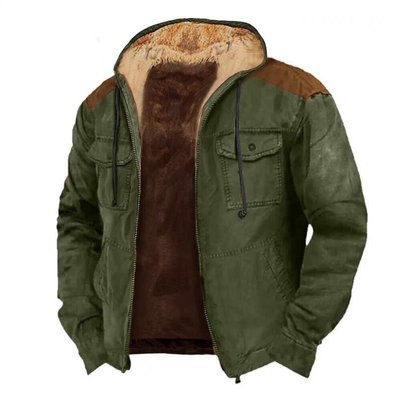 Men's Hoodie Full Zip Hoodie Fleece Hoodie Army Green Brown Hooded Plain Zip Up Pocket Sports & Outdoor Daily Holiday  Streetwear Basic Casual Fall Spring Winter Clothing Apparel Hoodies