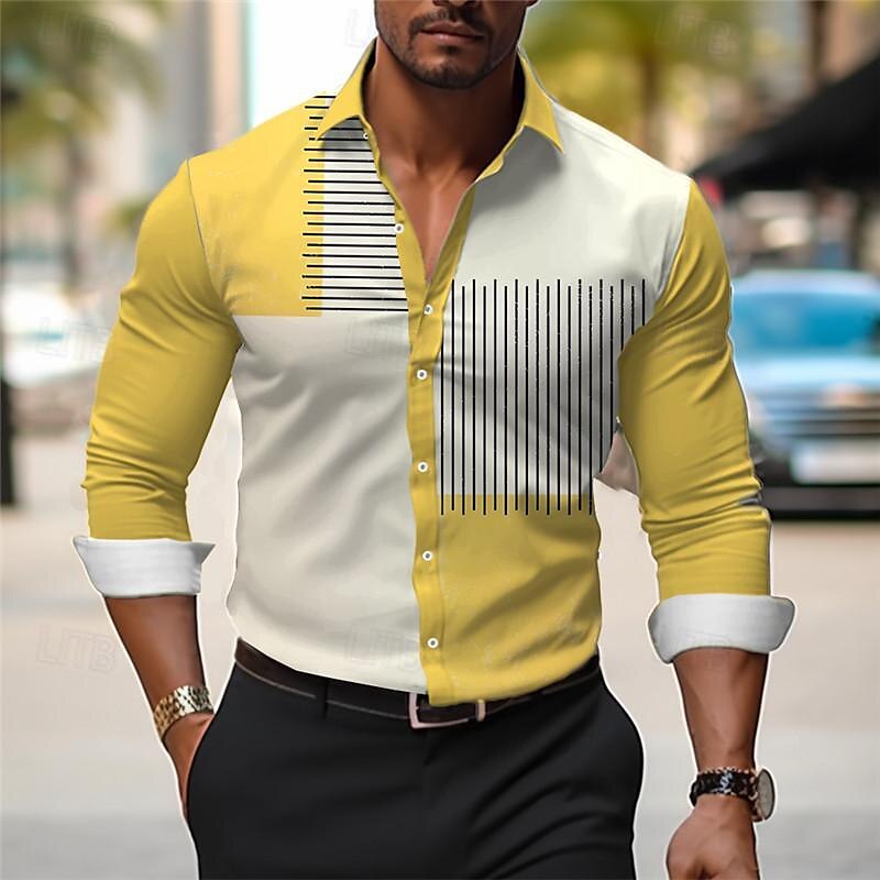 Stripe Men's Business Casual 3D Printed Shirt Outdoor Wear to work Daily Wear Spring & Summer Turndown Long Sleeve Blue Purple Light Blue S M L 4-Way Stretch Fabric Shirt