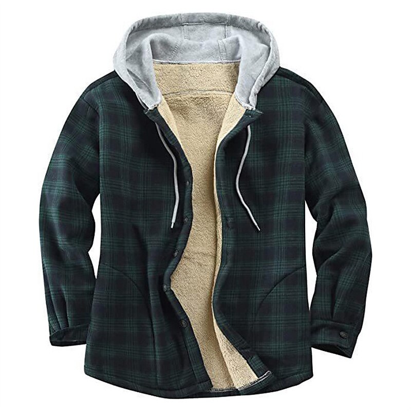Men's Shirt Shacket Flannel Fleece Casual Warm Winter Plaid / Check Jacket