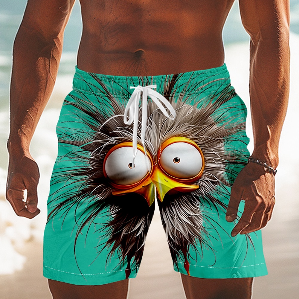 Men's Animal Cartoon Frizzle Chickens Swim Trunks Swim Shorts Board Shorts Mid Waist Funny Outdoor Vacation Side Pockets Mesh Lining Elastic Drawstring Waist Designer Clothing Apparel