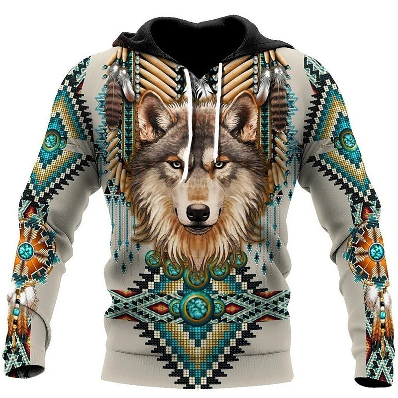 Men's Pullover Hoodie Sweatshirt White & Green Black Red Blue Brown Hooded Animal Bohemian Style Graphic Prints Print Daily Sports 3D Print Streetwear Designer Basic Spring &  Fall Clothing Apparel