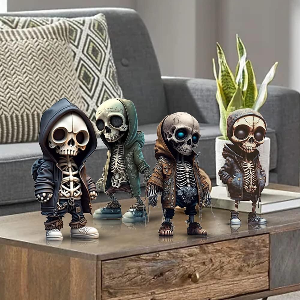 Cool Skeleton Figurines, Halloween Skull Statue Skeleton Doll Resin Crafts Ornaments, Fashion Mini Cool Skeleton Figurines Decor Skeleton Man Resin Statue Doll For Home Office Desk Decor