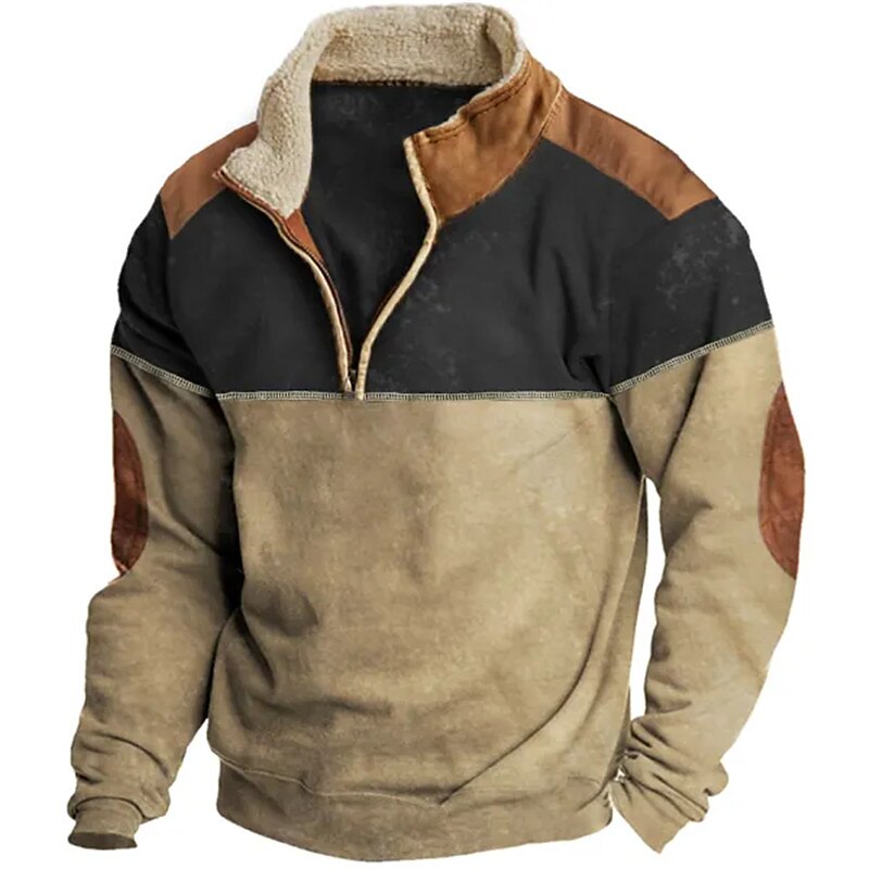Men's Sweatshirt Quarter Zip Sweatshirt Standing Collar Color Block Patchwork Thin fleece Fall & Winter Hoodies Sweatshirts