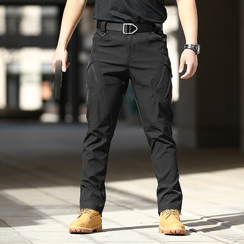 Men's Cargo Pants Tactical Trousers Classic Multi Pocket Straight Leg Solid Color Comfort Outdoor Full Length Casual Daily Streetwear Stylish Black+Grey Black Micro-elastic