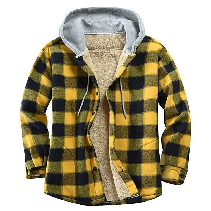 Men's Shirt Shacket Flannel Fleece Casual Warm Winter Plaid / Check Jacket
