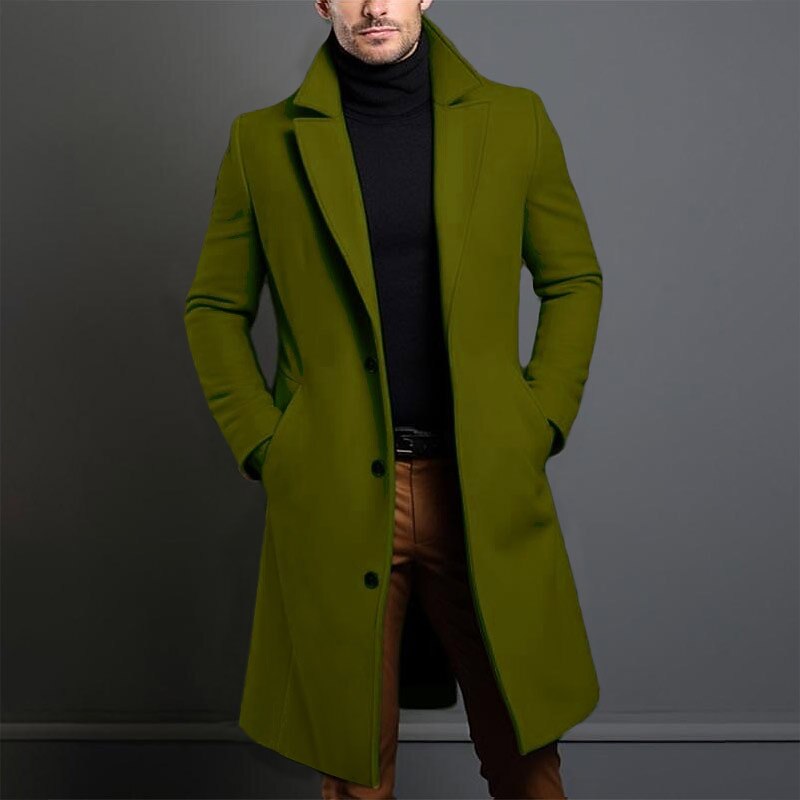 Men's Winter Coat Overcoat Long Trench Coat Outdoor Daily Wear Fall & Winter Outerwear Clothing Apparel Fashion Streetwear Plain Lapel Single Breasted