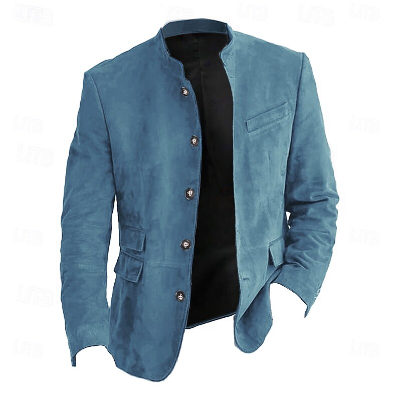 Men's Lightweight Jacket Casual Jacket Faux Suede Jacket Daily Vacation Breathable Soft Pocket Spring &  Fall Plain Fashion Classic Stand Collar Regular Navy Blue Khaki Dark Gray Jacket